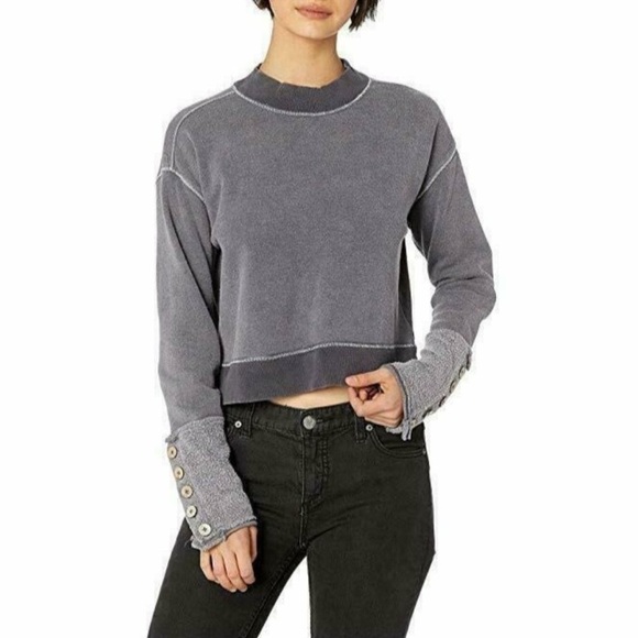 Free People Sweaters - Free People Charcoal Button Long Sleeve Crop Pullover Sweater